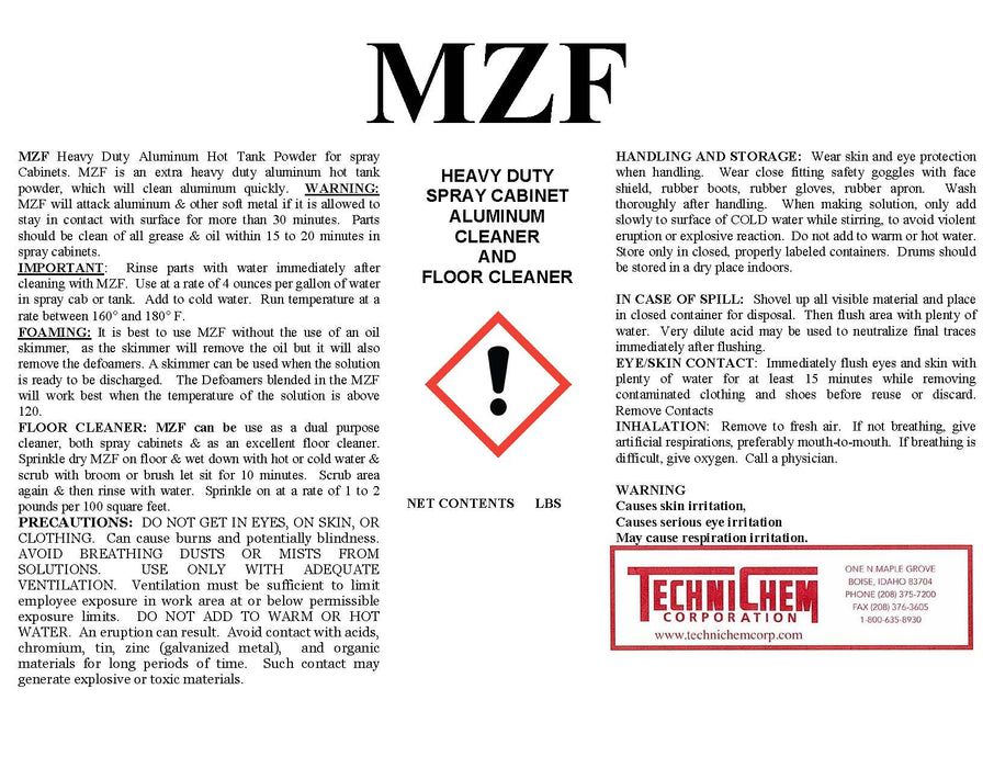 MZF, Aluminum and Cast, Spray Cabinet Detergent