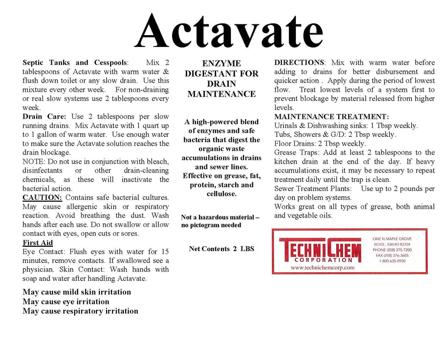 Actavate Bacterial Enzyme Drain Treatment for Septic Tanks and Digesters