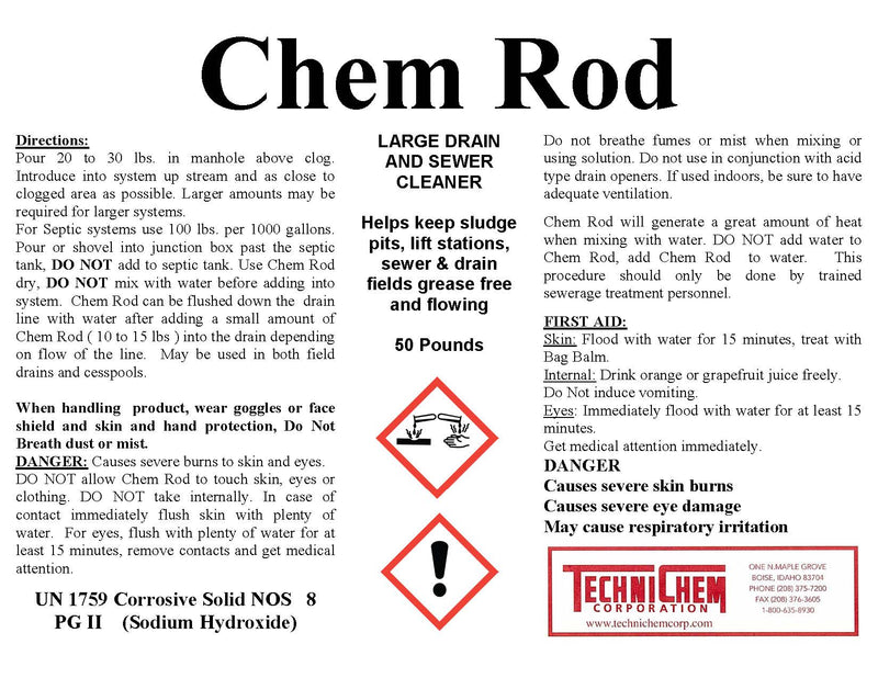 CHEM ROD, limpiador de alcantarillado y desagües grandes