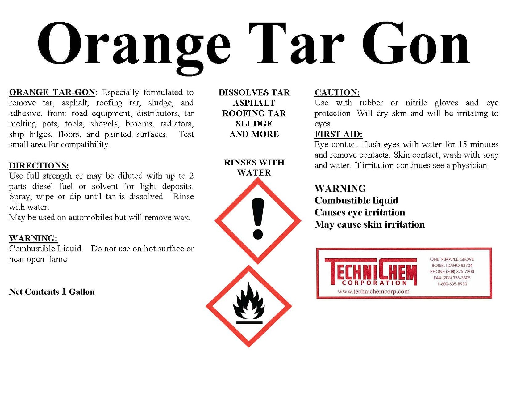 ORANGE TAR GON, Citrus Tar Remover — TECHNICHEM