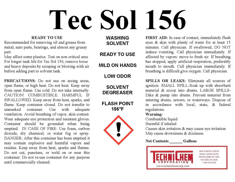 TEC SOL 156, Solvente para lavado de piezas